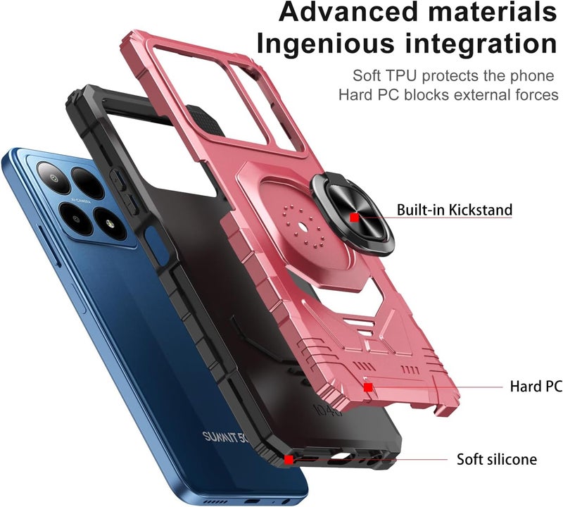 Mocotto for Boost Summit 5G Phone Case with Tempered Glass Screen Protector,Military Grade Heavy Duty Shockproof Protective Cover,with Ring Kickstand (Boost Summit 5G,Rose Gold) - Image 3